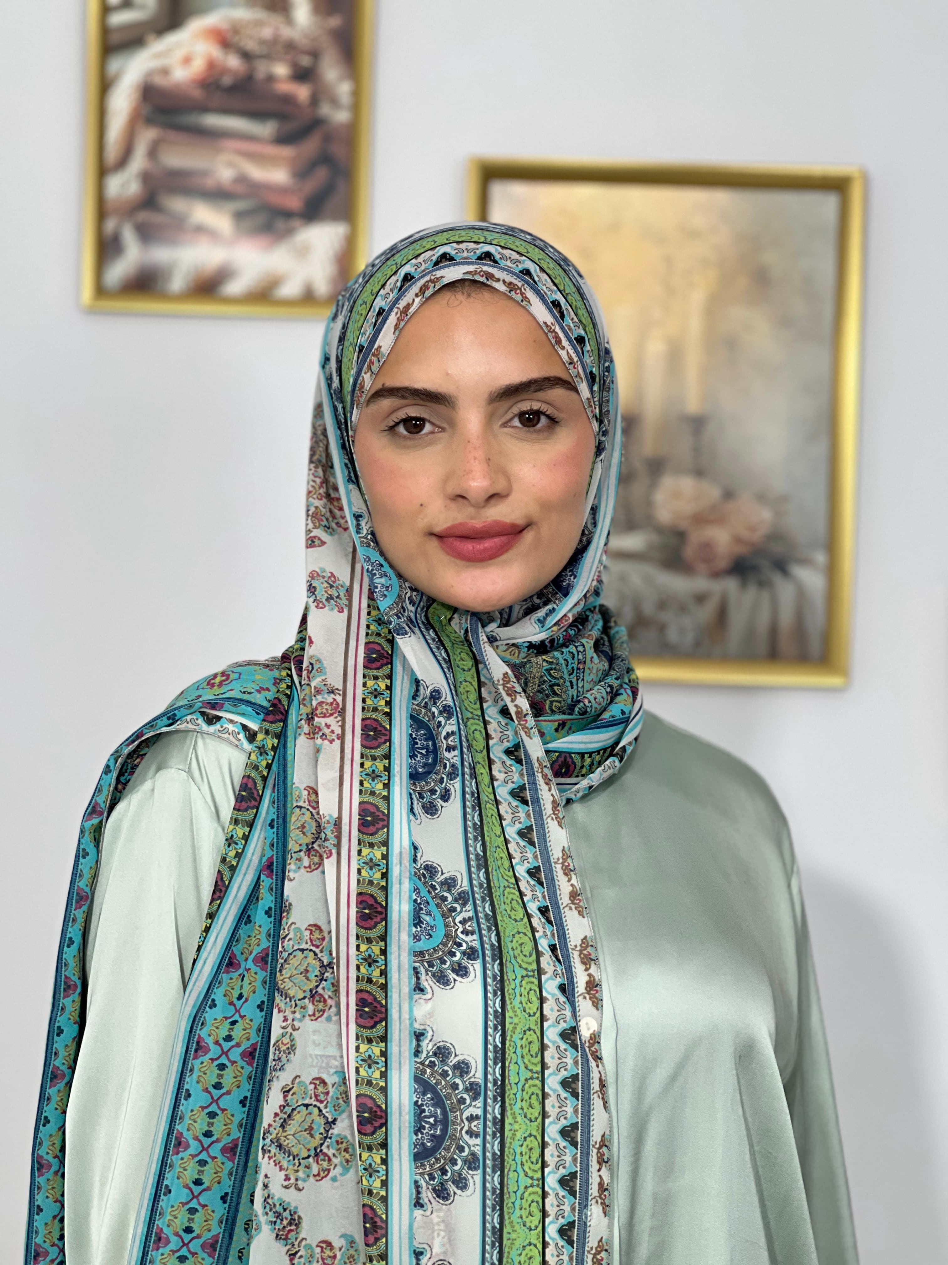 Allurina scarf - "Mint Paisley"