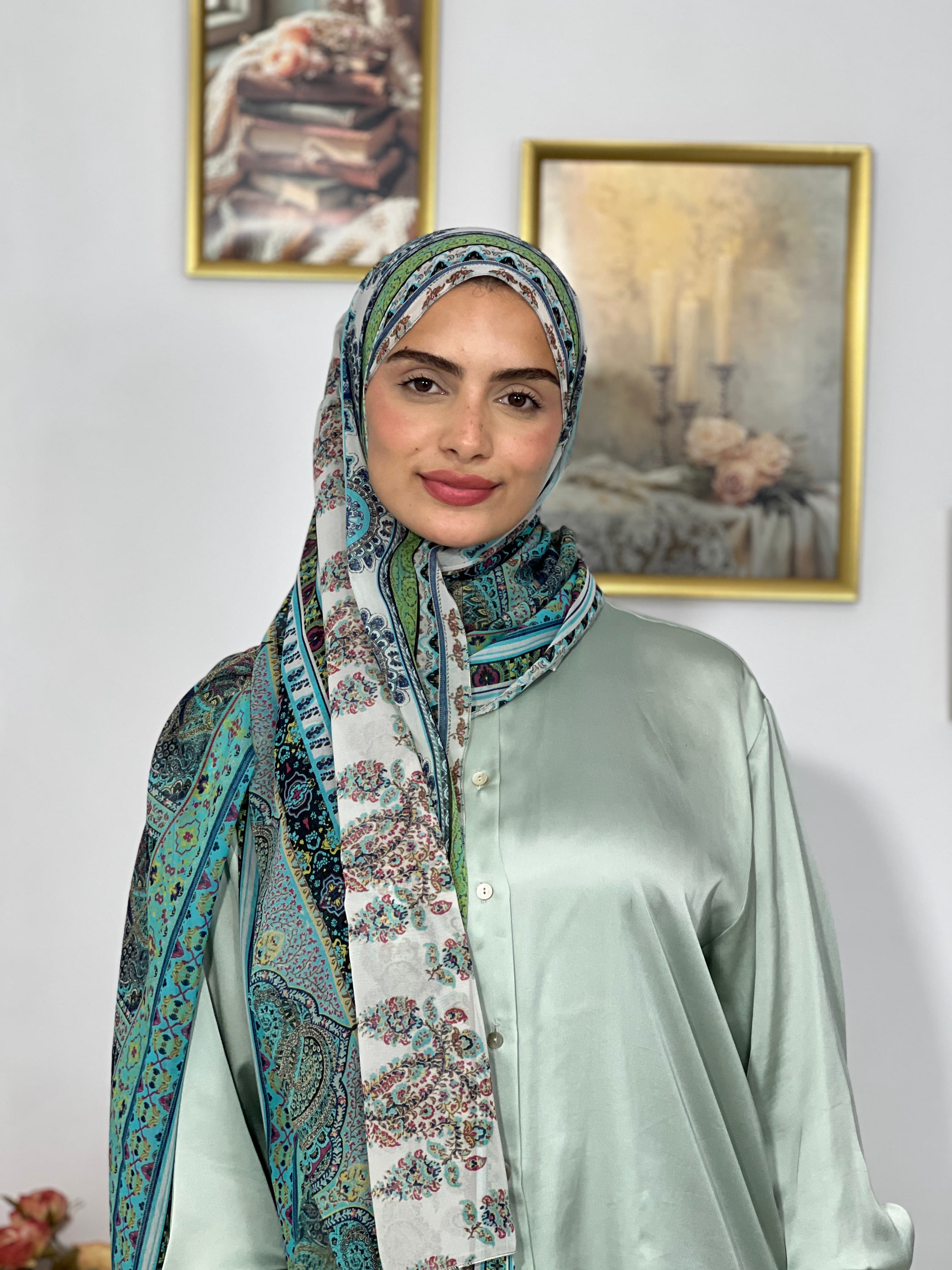 Allurina scarf - "Mint Paisley"