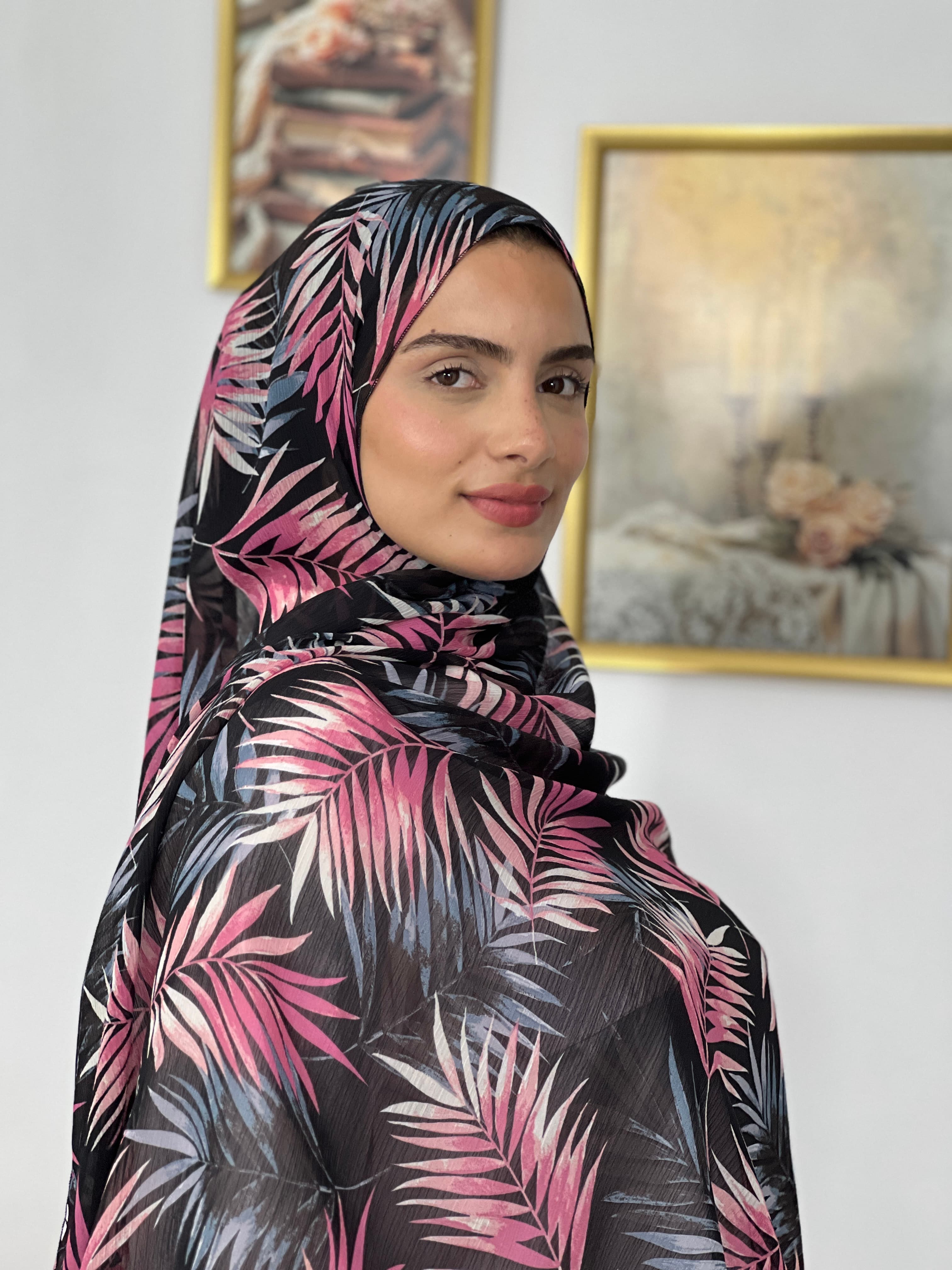 Allurina scarf - "Pink Palm"